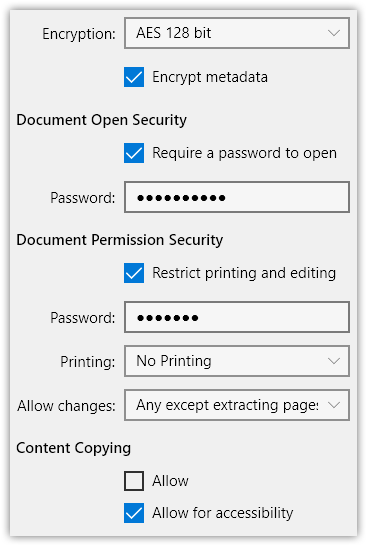 Image to PDF - Encrypt PDF document using security options