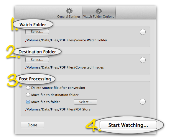 PDF to JPG Pro - A Pro version automation feature. Watch folder settings.