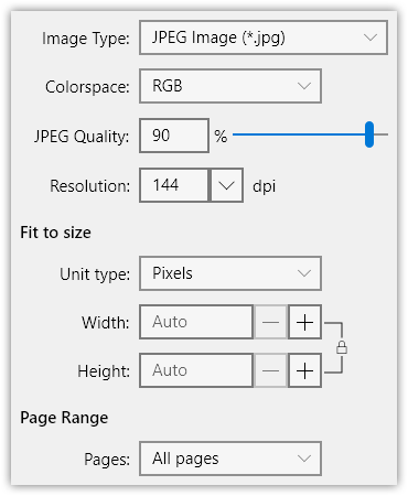 Convert - PDF to image conversion options