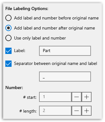 Split - File labelling Options