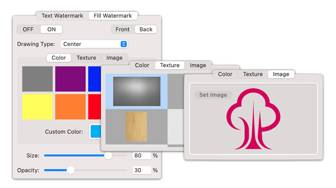 WatermarkPDF - Apply Fill watermark using color, texture and custom image