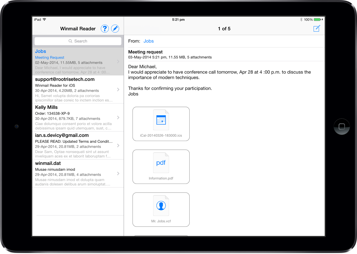 Winmail Reader for iPad.
